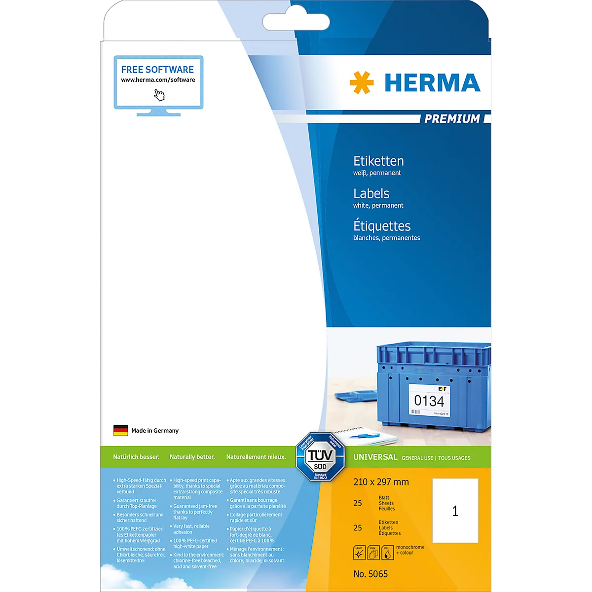 Herma premium-etiketten op A4-bladen, 25 etiketten, 25 vellen
