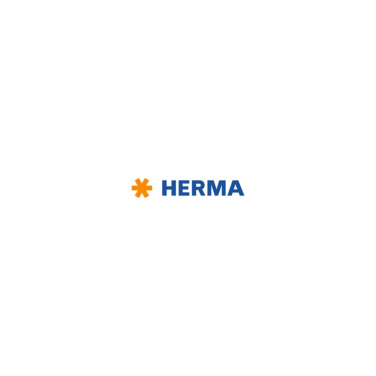 Blaues Logo der Firma Herma mit orangefarbenem Sternsymbol auf weißem Hintergrund.