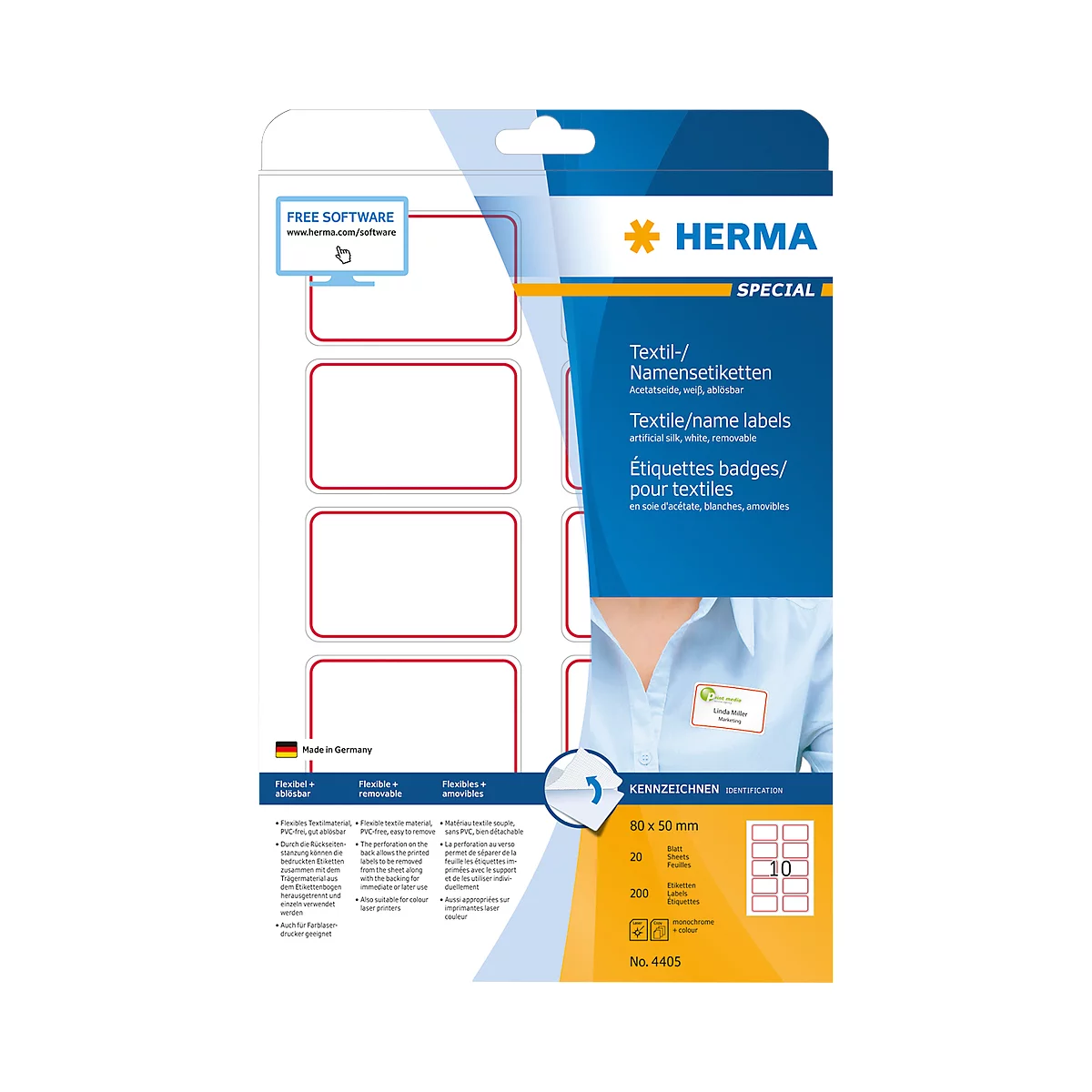 Herma textiel badetiketten - 80 x 50 mm - zelfklevend - rode rand - 10 etiketten per vel - pak van 20 vellen