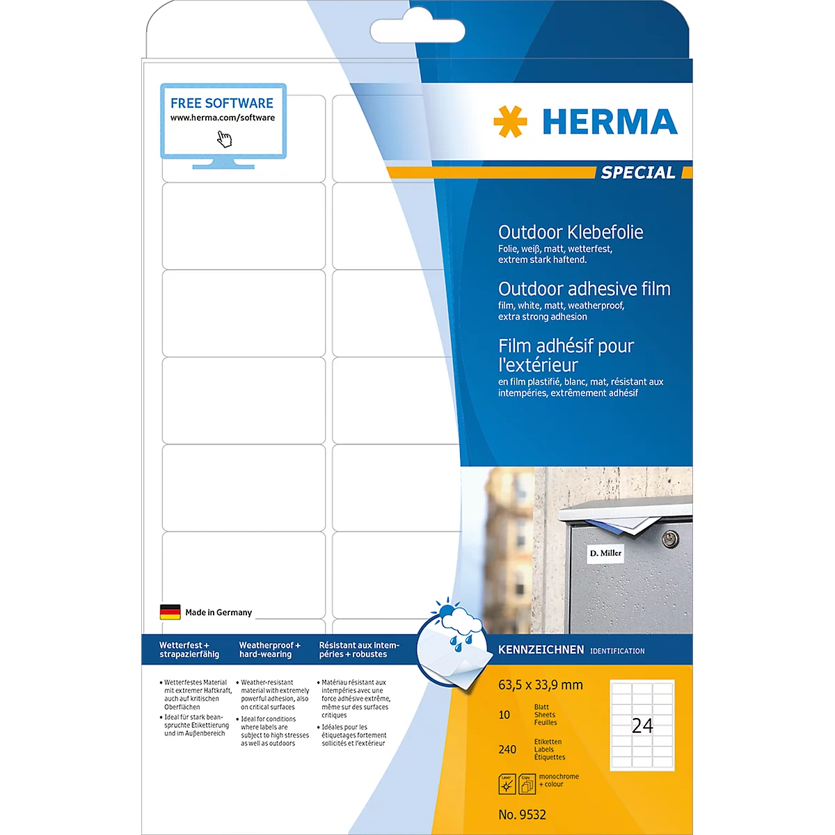Herma weerbestendige etiketten nr. 9532 van polyesterfolie, 240 etiketten, 10 vellen