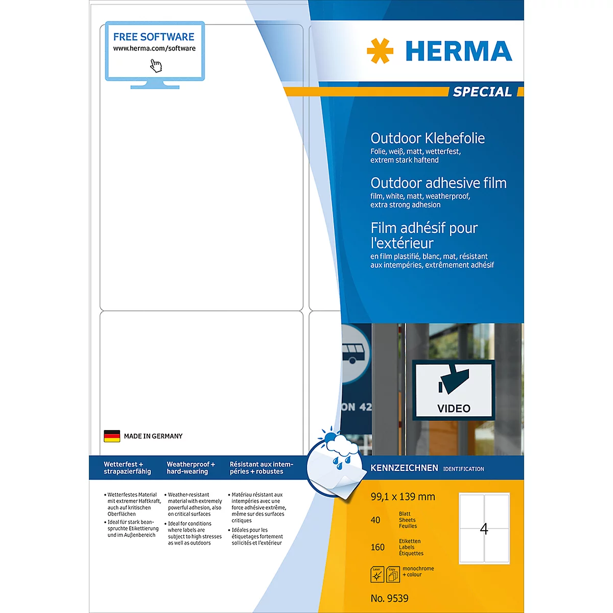 Herma weerbestendige etiketten nr. 9539, van polyesterfolie, 160 etiketten, 40 vellen
