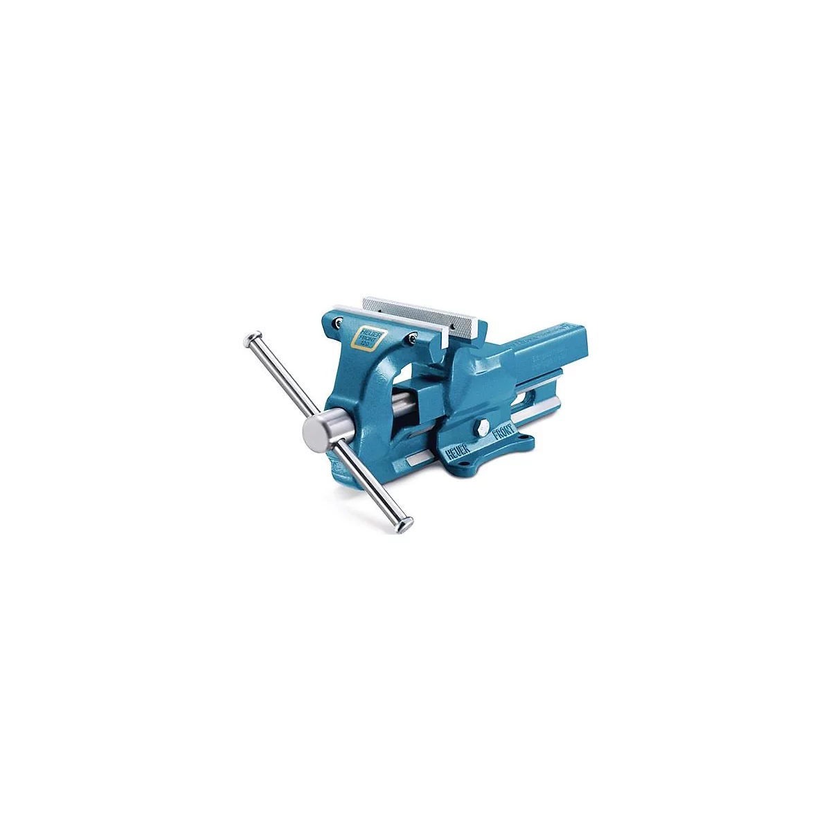 Een blauwe bankschroef met zilveren details, merk Heuer Front.