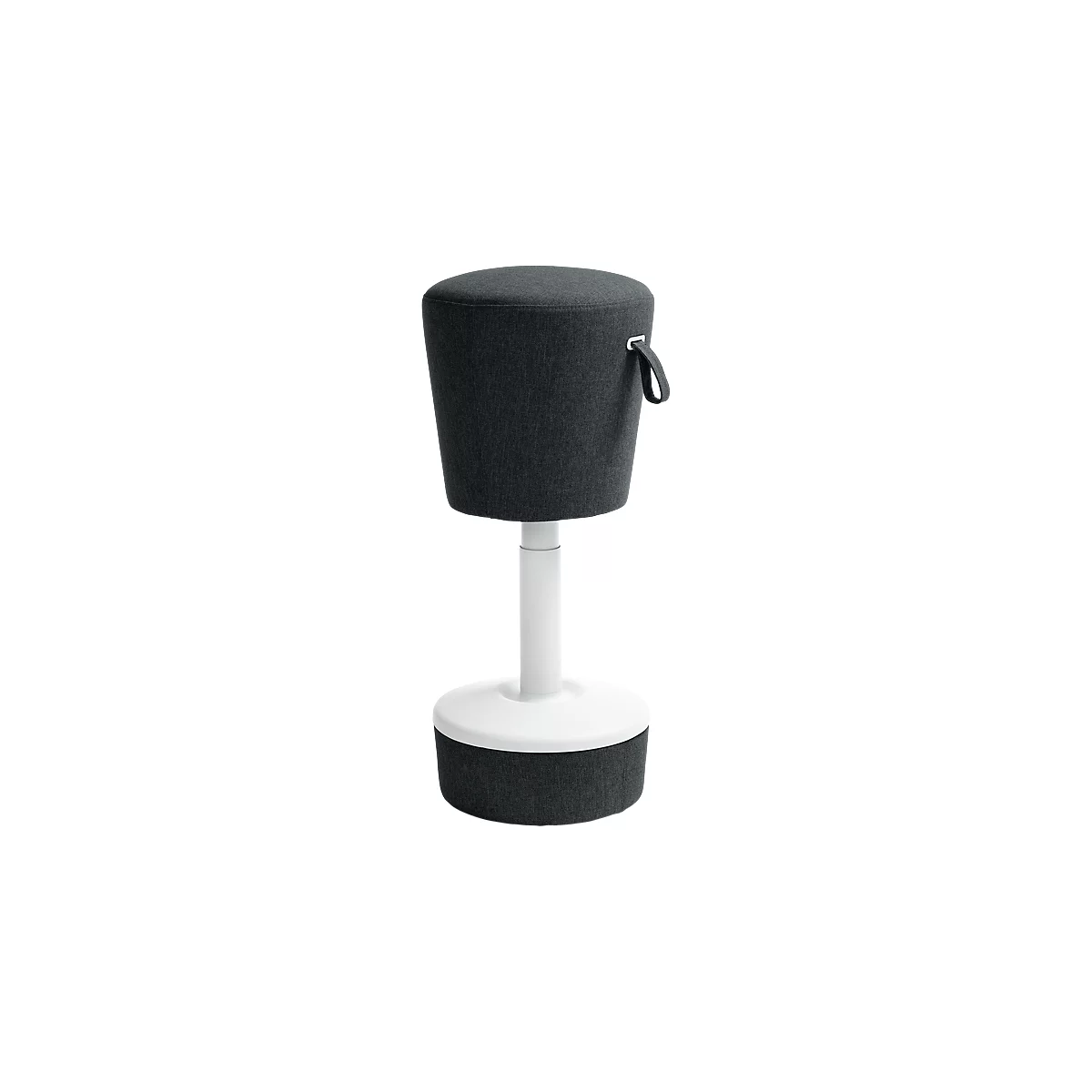A black stool with white foot and handle.
