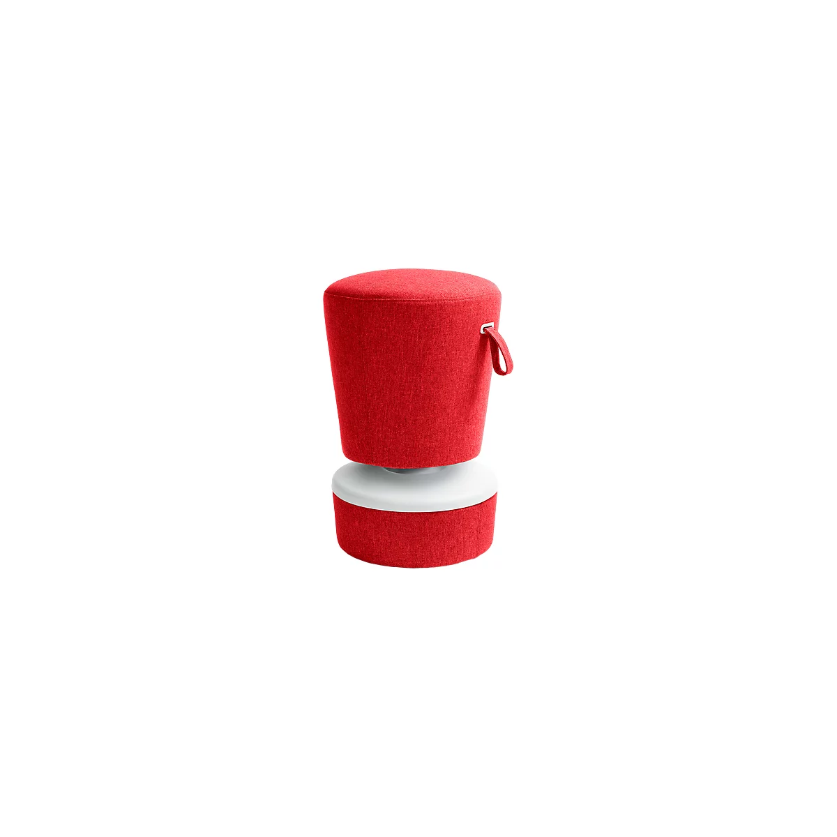 A red stool with a white base and a handle.