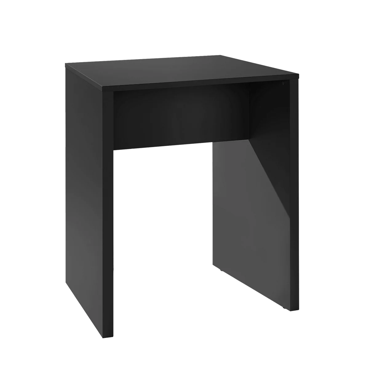 Black square side table with open side. Simple design, matte finish.