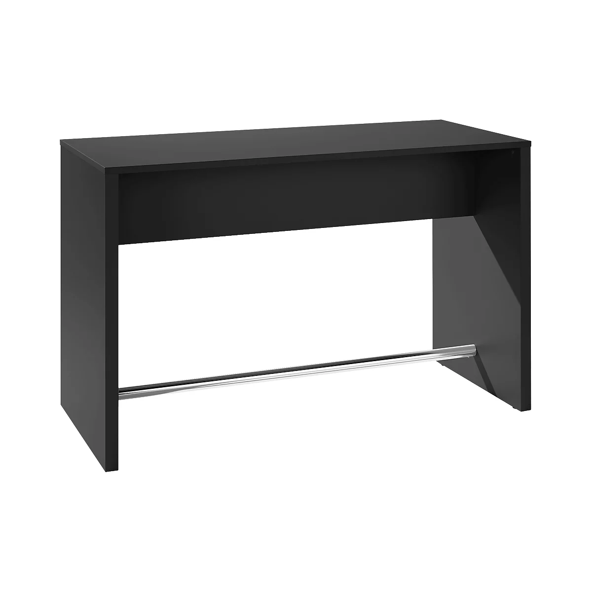 Black bar table with footrest, isolated on a white background.