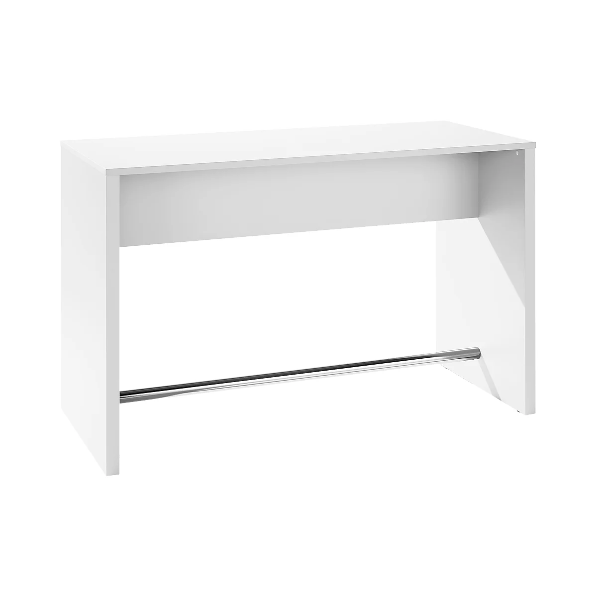 White counter, minimalist, with footrest.