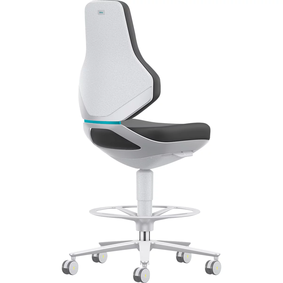 High-tech en cleanroom draaistoel Texon 4, Skintec zwart, seat-stop wielen en voetring