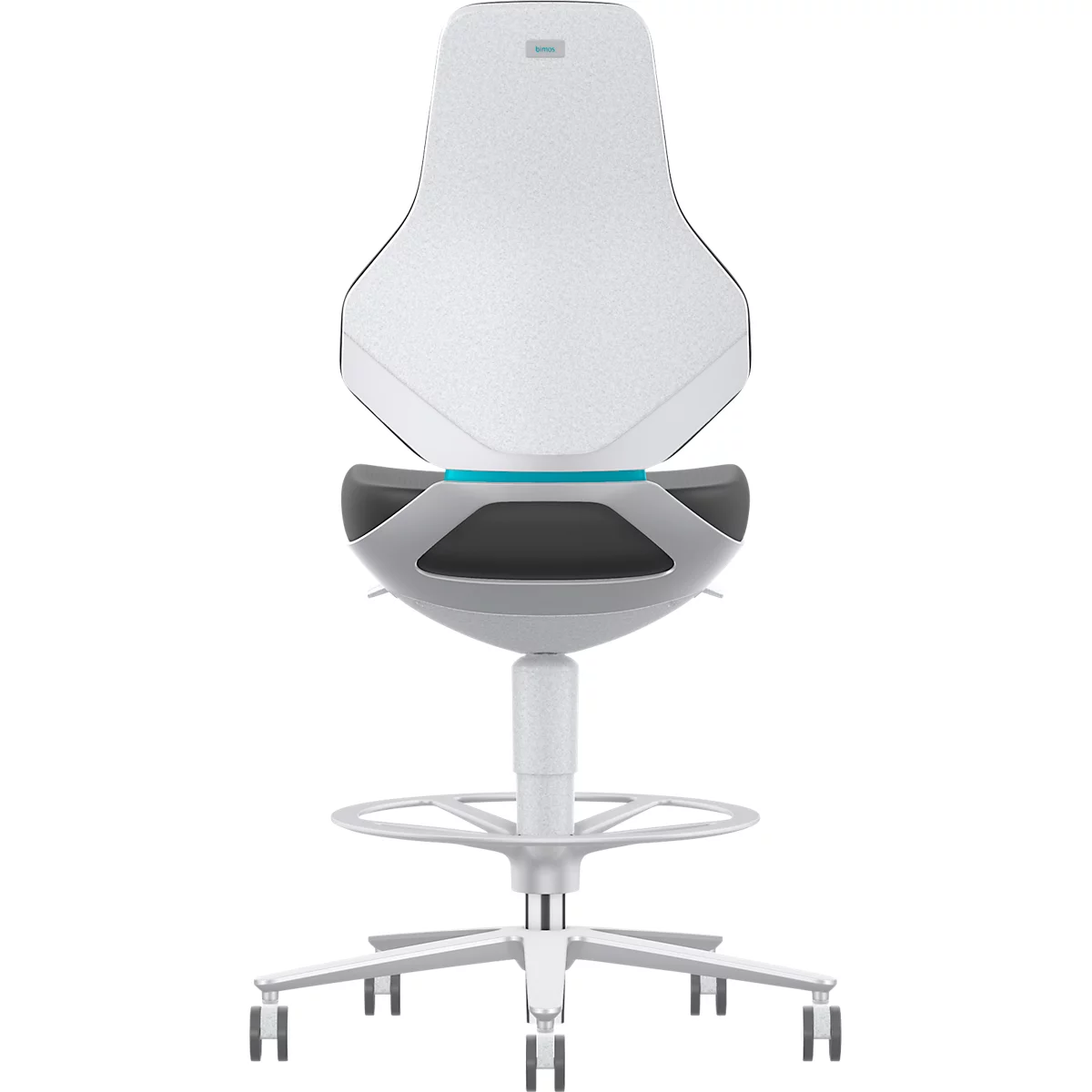 High-tech en cleanroom draaistoel Texon 4, Skintec zwart, seat-stop wielen en voetring