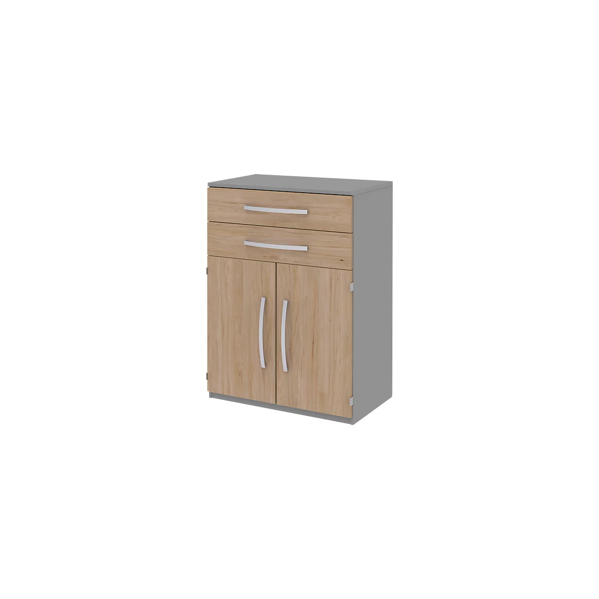 Highboard BARI, 3 HC, 2 tiroirs, 2 portes, 1 étagère, l. 819 x P 430 x H 1117 mm, coloris chêne/gris moyen
