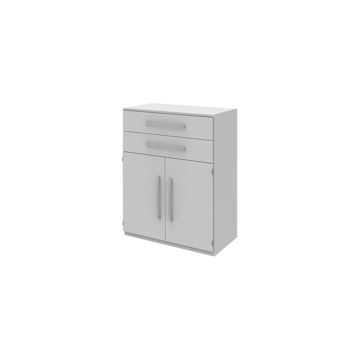 Highboard BARI, 3 HC, 2 tiroirs, 2 portes, 1 étagère, l. 819 x P 430 x H 1117 mm, gris clair
