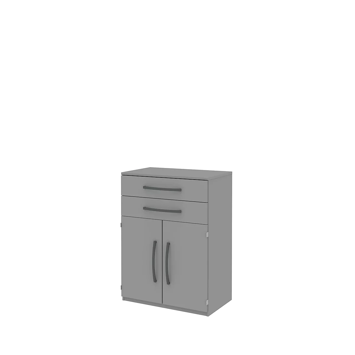 Highboard BARI, 3 ordnerhoogten, 2 schuifladen, 2 deuren, 1 legbord, B 819 x D 430 x H 1117 mm, middengrijs/middengrijs