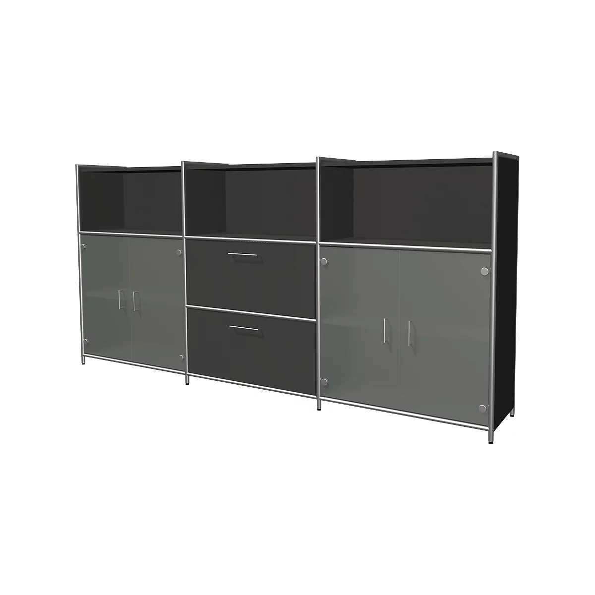 Highboard Toledo, 2 Schübe, 3 Fächer, 3 OH, Glastüren, B 2360 x T 380 mm, anthrazit