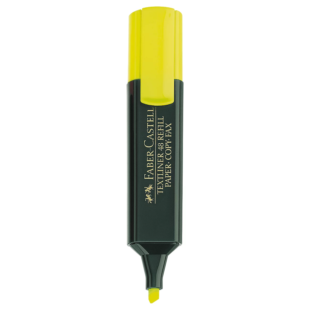 Yellow highlighter with black shaft. Faber-Castell lettering.
