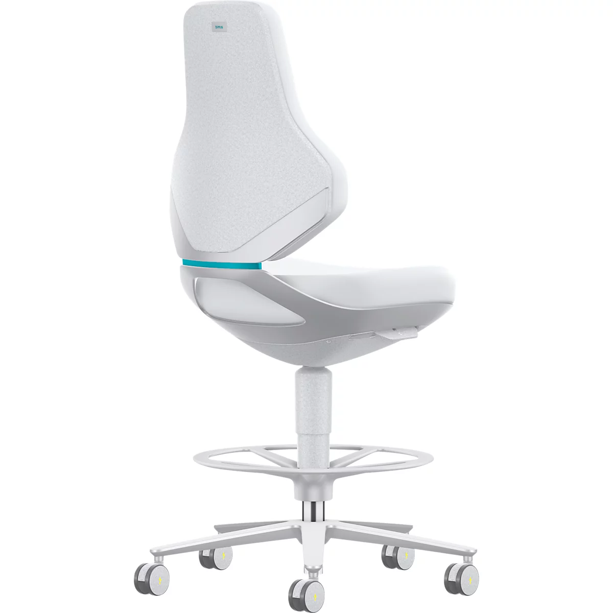 Hightech- und Reinraumdrehstuhl Texon 4, Skintec offwhite, Sitz-Stopp-Rollen u. Fußring