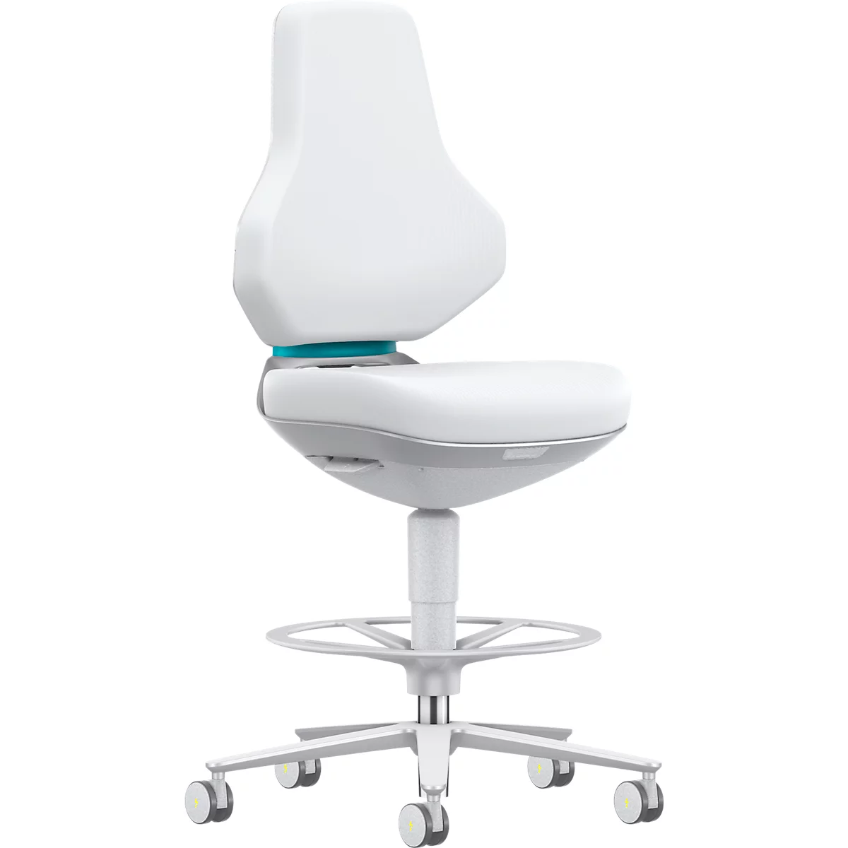 Hightech- und Reinraumdrehstuhl Texon 4, Skintec offwhite, Sitz-Stopp-Rollen u. Fußring