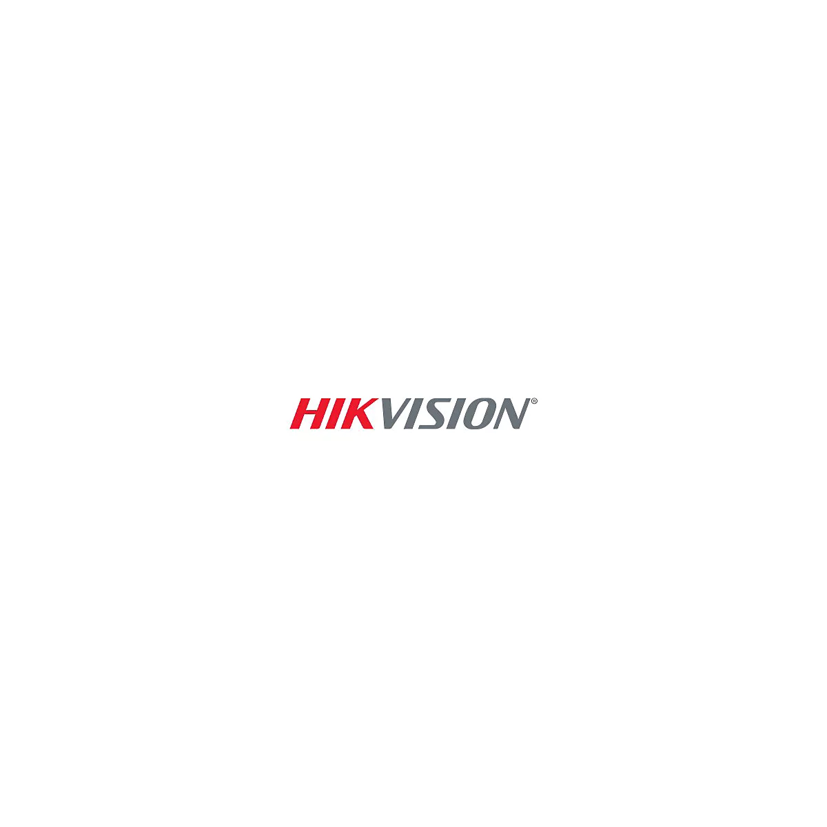 Das rote und graue Firmenlogo von Hikvision auf weißem Hintergrund.