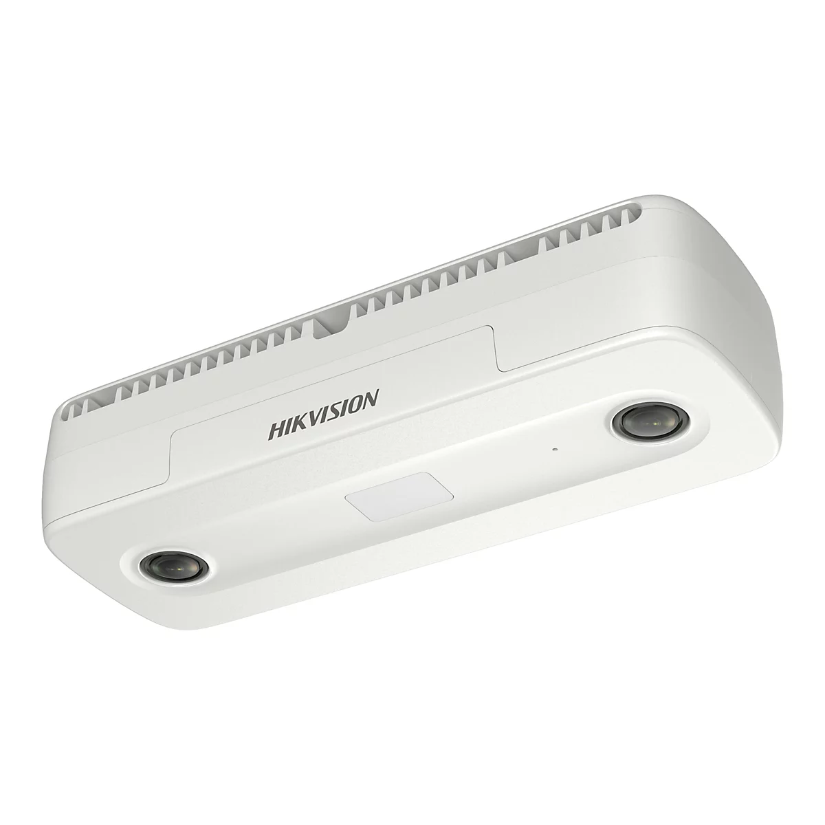 WeiÃŸe Ãœberwachungskamera mit zwei Objektiven und HIKVISION-Schriftzug. Neutraler Hintergrund.