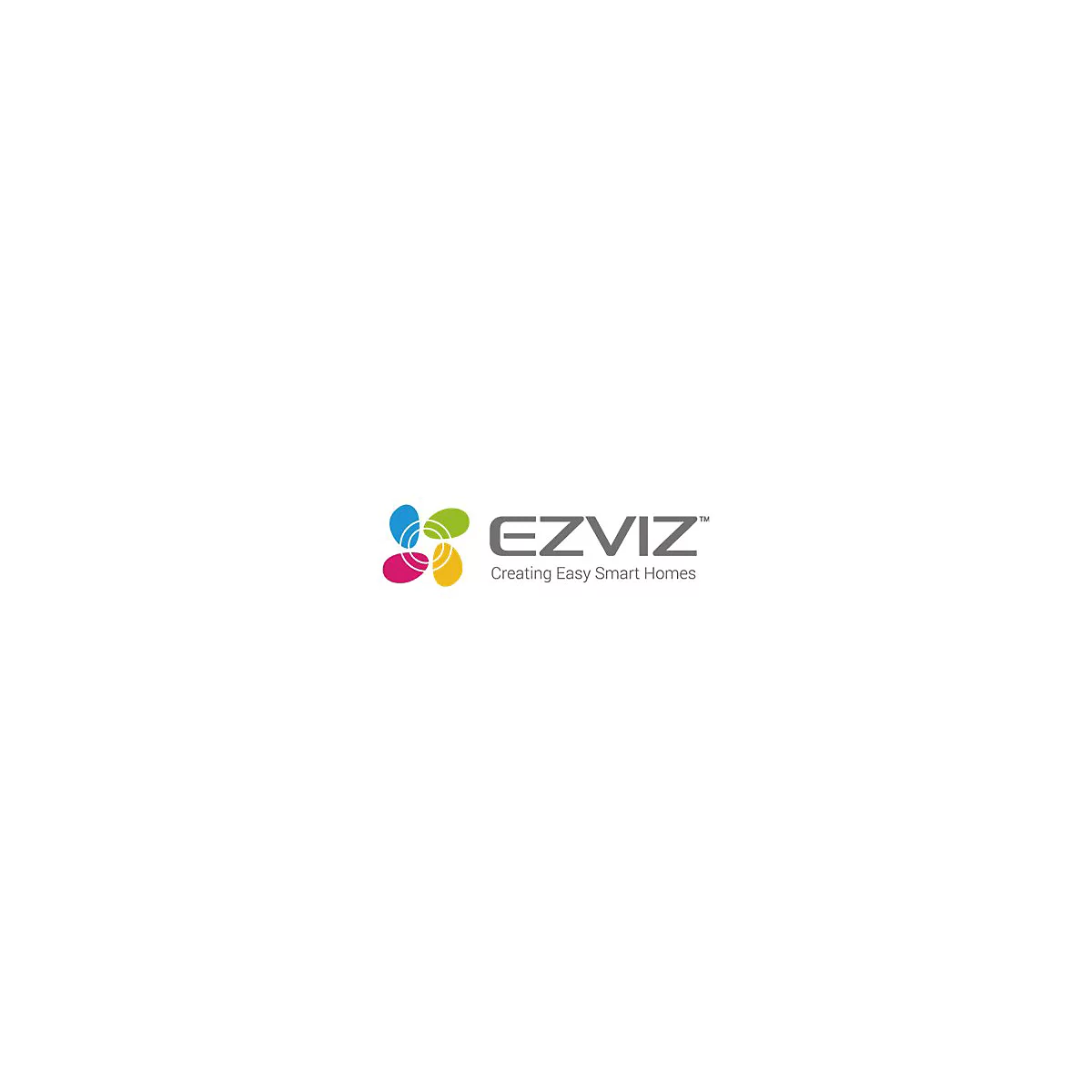 Firmenlogo von EZVIZ mit buntem, blütenartigem Symbol und grauem Schriftzug auf weißem Grund.