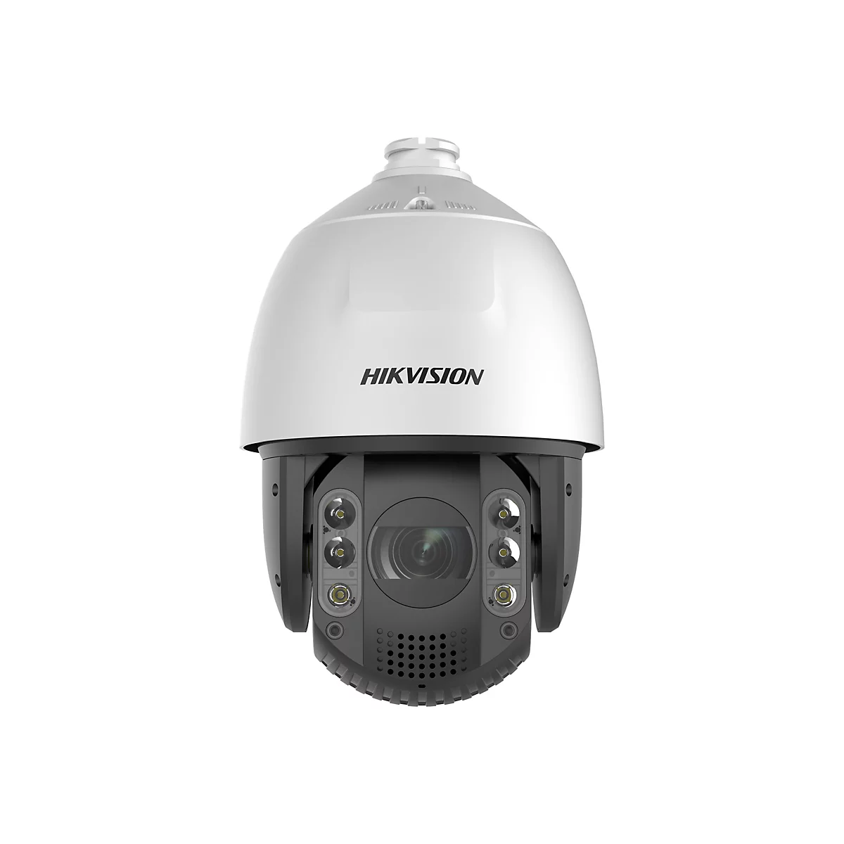 Eine weiÃŸe Ãœberwachungskamera mit dem Schriftzug HIKVISION. Die Kamera hat ein schwarzes Objektiv und ist ansonsten weiÃŸ.