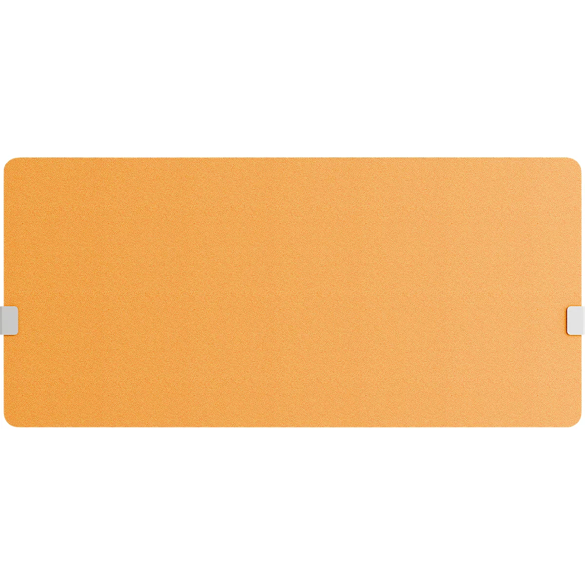 Rechteckige, orangefarbene Fläche mit weißen Halterungen an den Seiten.