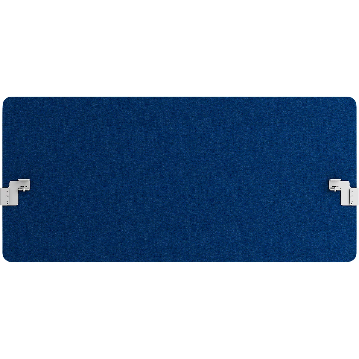Rechteckige blaue Tafel mit weißen Halterungen an den Enden.