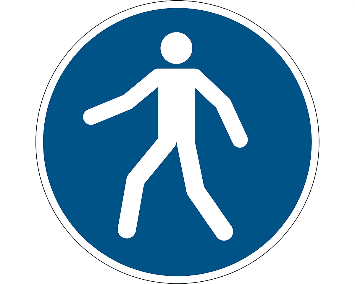 Hinweisschild Durable, rund, für den Innenbereich, Motiv „Fußgängerweg benutzen“, EN ISO 7010, selbstklebend, blau-weiß, 1 Stück
