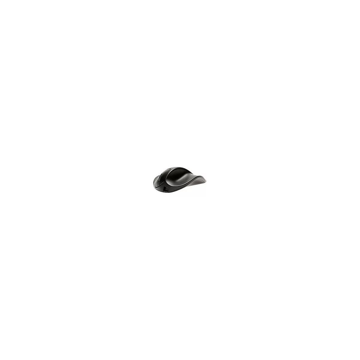 Ergonomische, schwarze Maus. Wellenförmige Form mit einer Vertiefung für die Handfläche.