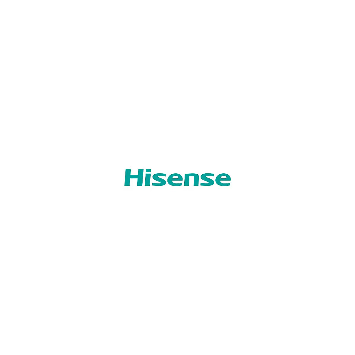 Türkisblaues Hisense Markenlogo auf weißem Hintergrund.