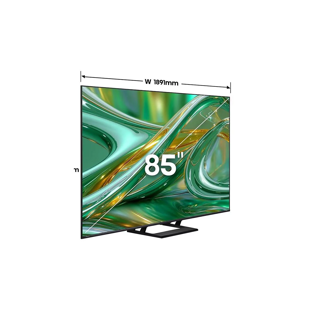 85 Zoll Fernseher mit grünem Display und einer Breite von 1891 mm.