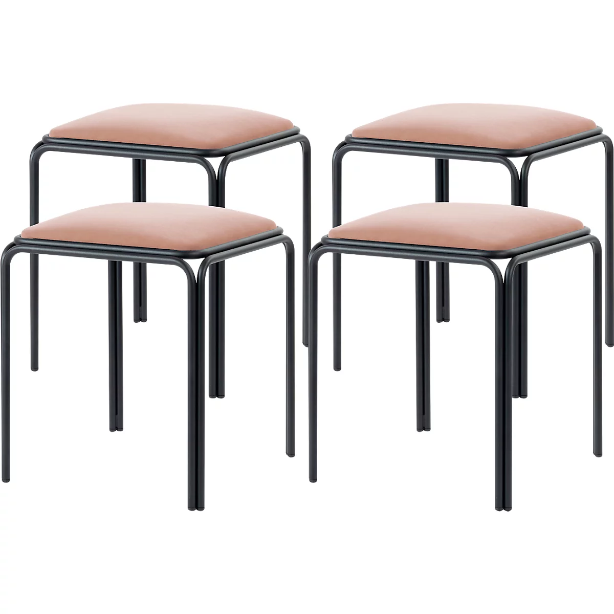 Hocker Bistro, 4 Stück, Sitz Samt, elfenbein