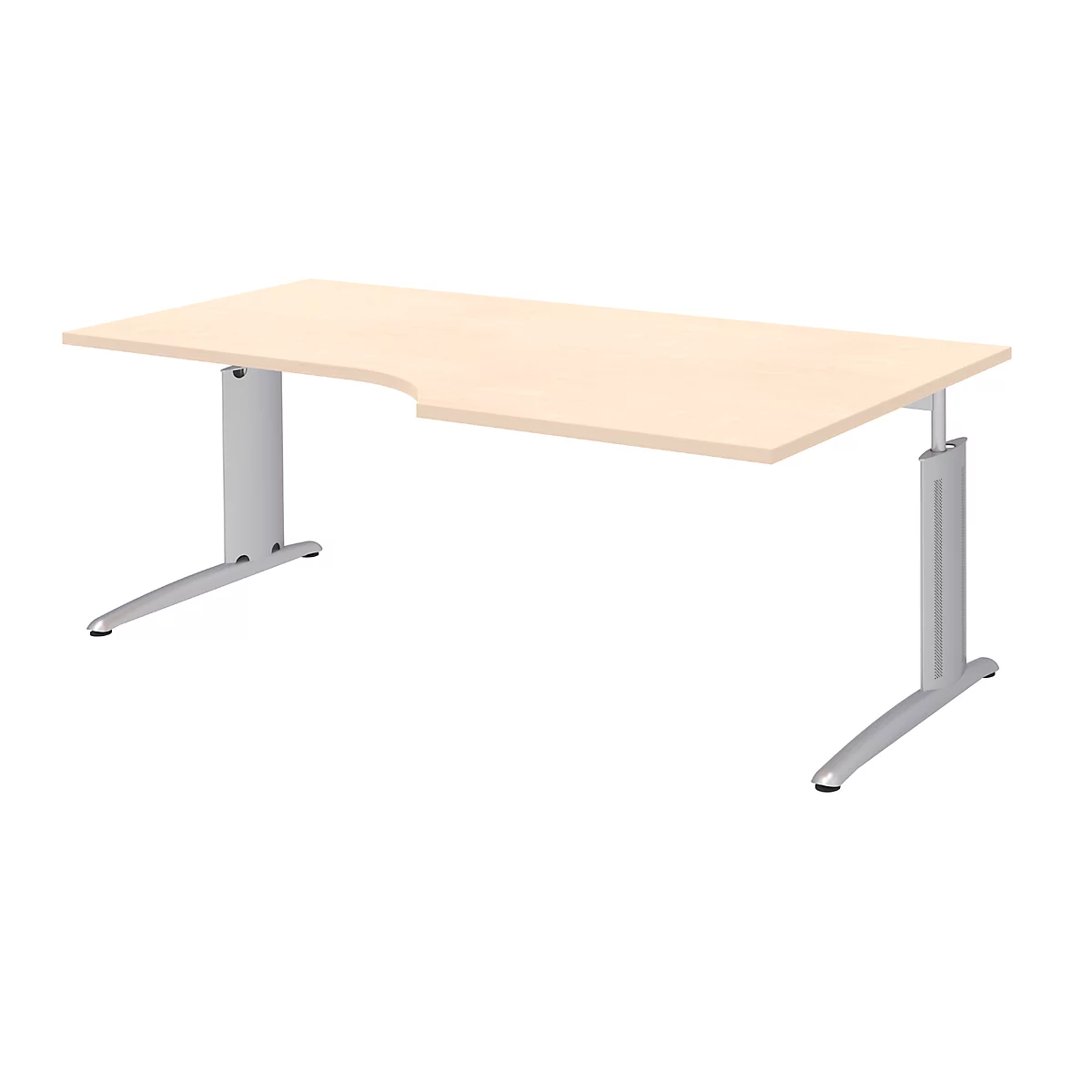 Hoekbureautafel BARI, 90°, vorm A, hoek rechts, C-poot, B 2000 x D 1000 mm, esdoornpatroon
