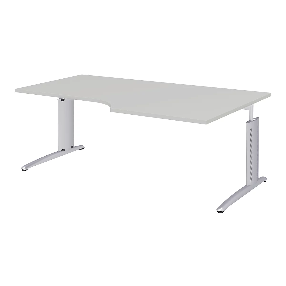 Hoekbureautafel BARI, 90°, vorm A, hoek rechts, C-poot, B 2000 x D 1000 mm, lichtgrijs