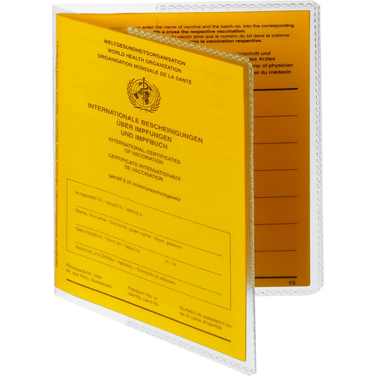 Hoesjes vaccinatiepaspoort duurzaam, voor vaccinatiepaspoorten vanaf 2008 &amp; nationale paspoorten tot februari 2017, insteekflappen links/rechts, B 195 x H 133 mm, folie, 10 stuks