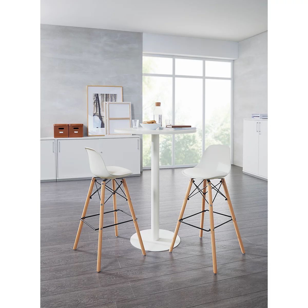 Hoge tafel Paperflow, rond, met stalen frame, kolomvoet, Ø 800 mm, bestand tegen ontsmettingsmiddelen, wit