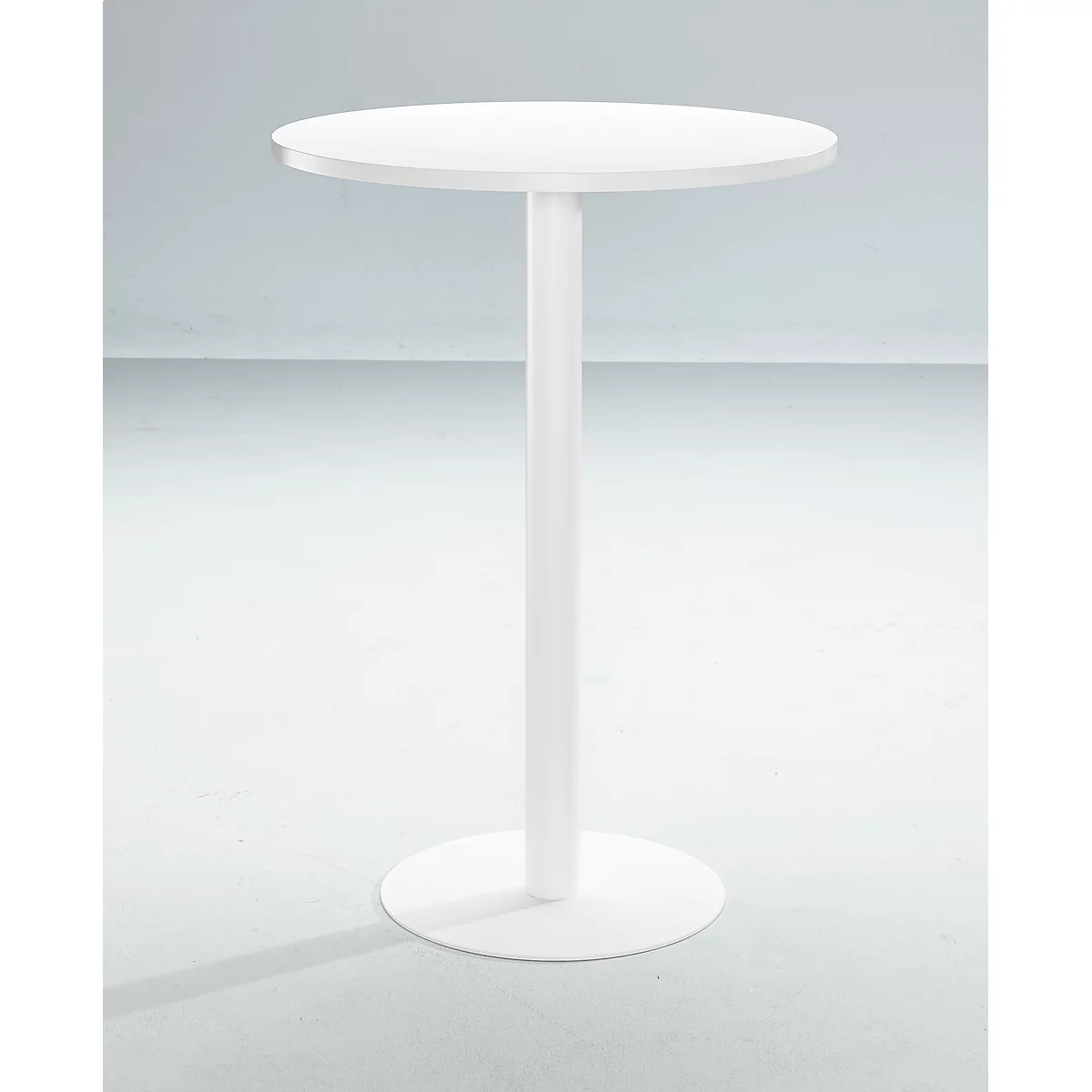 Hoge tafel Paperflow, rond, met stalen frame, kolomvoet, Ø 800 mm, bestand tegen ontsmettingsmiddelen, wit
