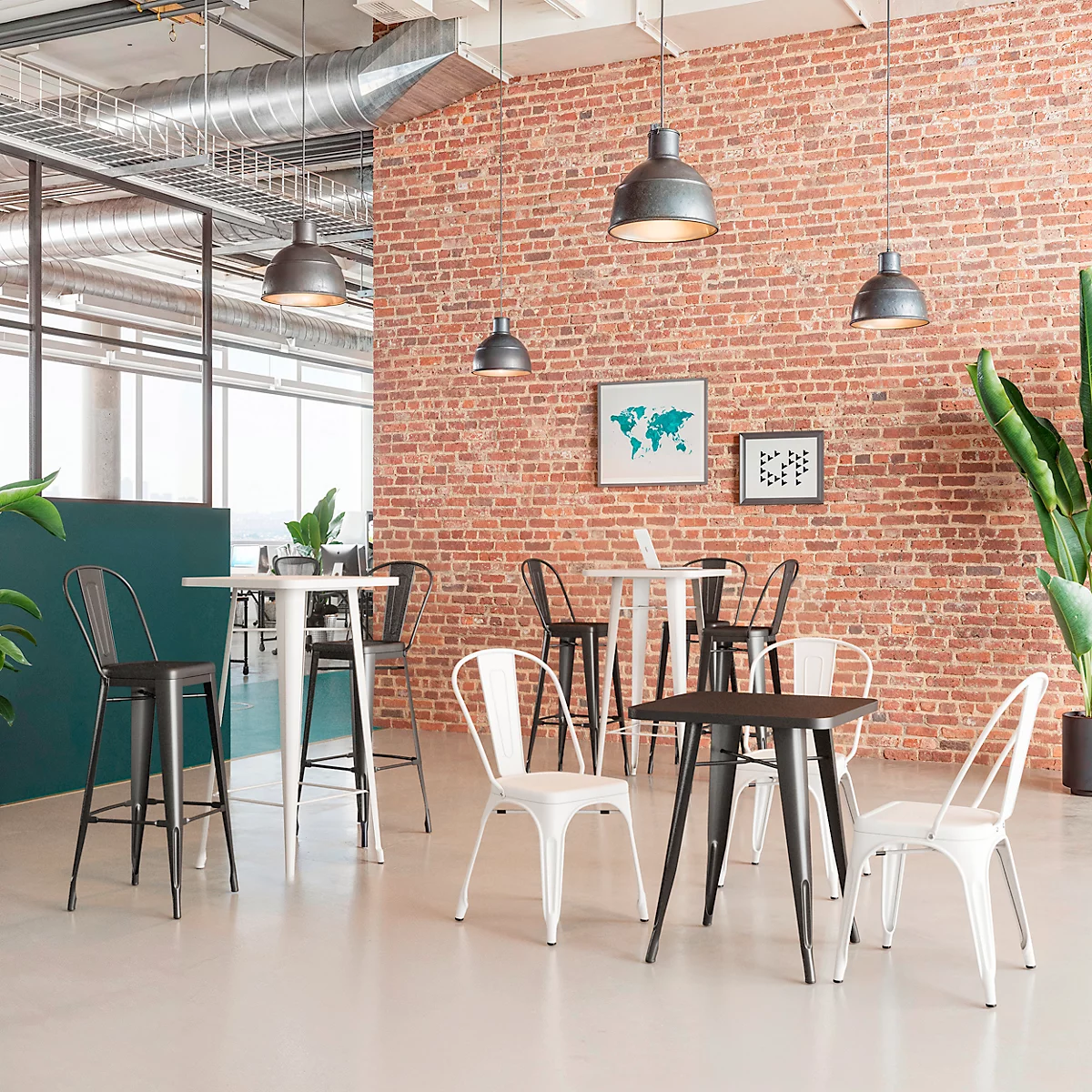 Hoher Outdoor-Tisch meet® by Paperflow URBAN, quadratisch, B 600 x H 1080 mm, Stahl verzinkt, weiß-weiß