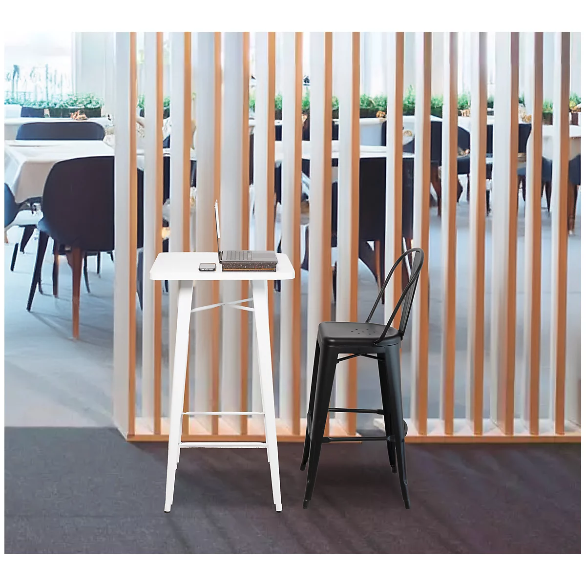 Hoher Outdoor-Tisch meet® by Paperflow URBAN, quadratisch, B 600 x H 1080 mm, Stahl verzinkt, weiß-weiß