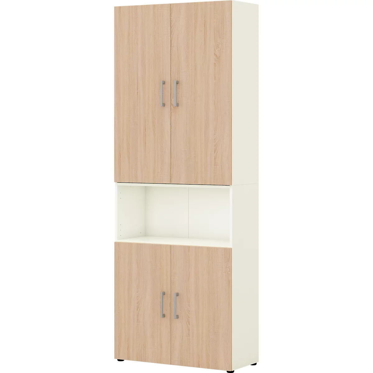 Home Kantoorkast TEMPIO, van hout, 4 deuren, 2 laden, 6 OH, B 800 x D 340 x H 2130 mm, eiken wit/Sonoma