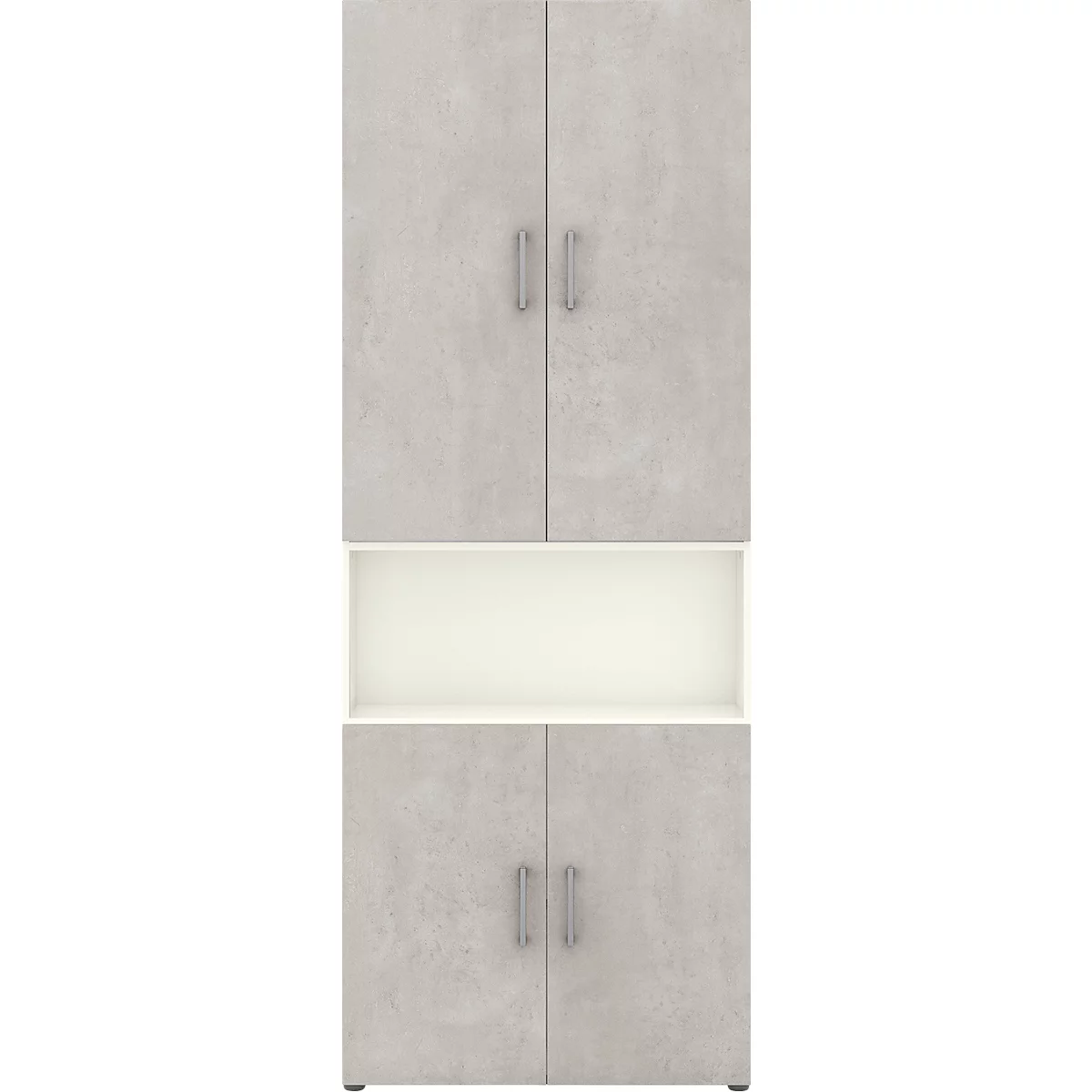 Home Kantoorkast TEMPIO, van hout, 4 deuren, 2 laden, 6 OH, B 800 x D 340 x H 2130 mm, wit/beton