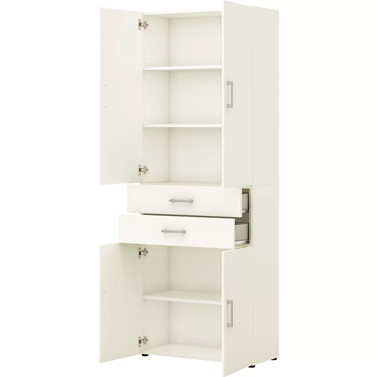 Home Kantoorkast TEMPIO, van hout, 4 deuren, 2 laden, 6 OH, B 800 x D 340 x H 2130 mm, wit/wit