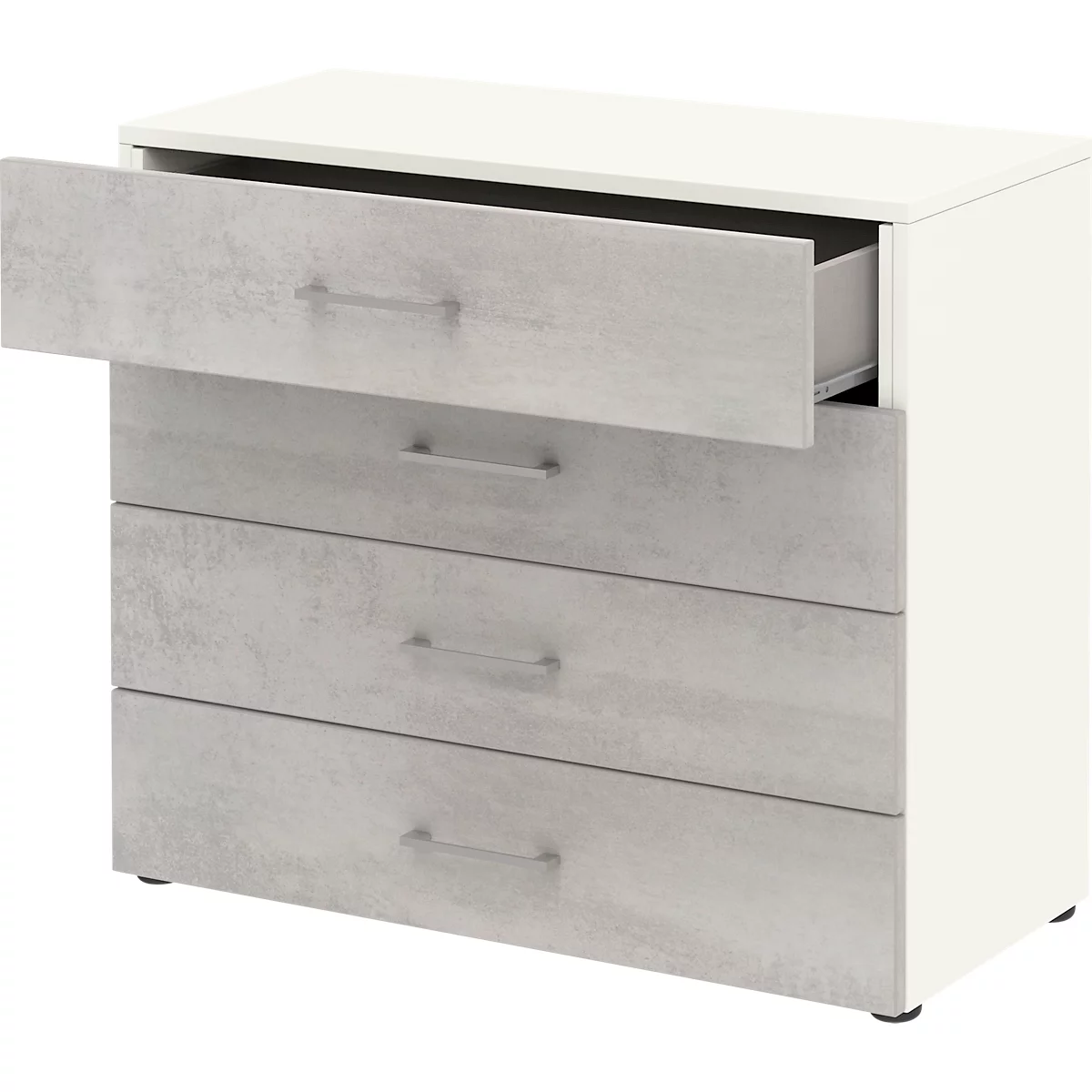 Home Kantoorkast TEMPIO, van hout, 4 laden, 2 OH, B 800 x D 340 x H 720 mm, wit/beton
