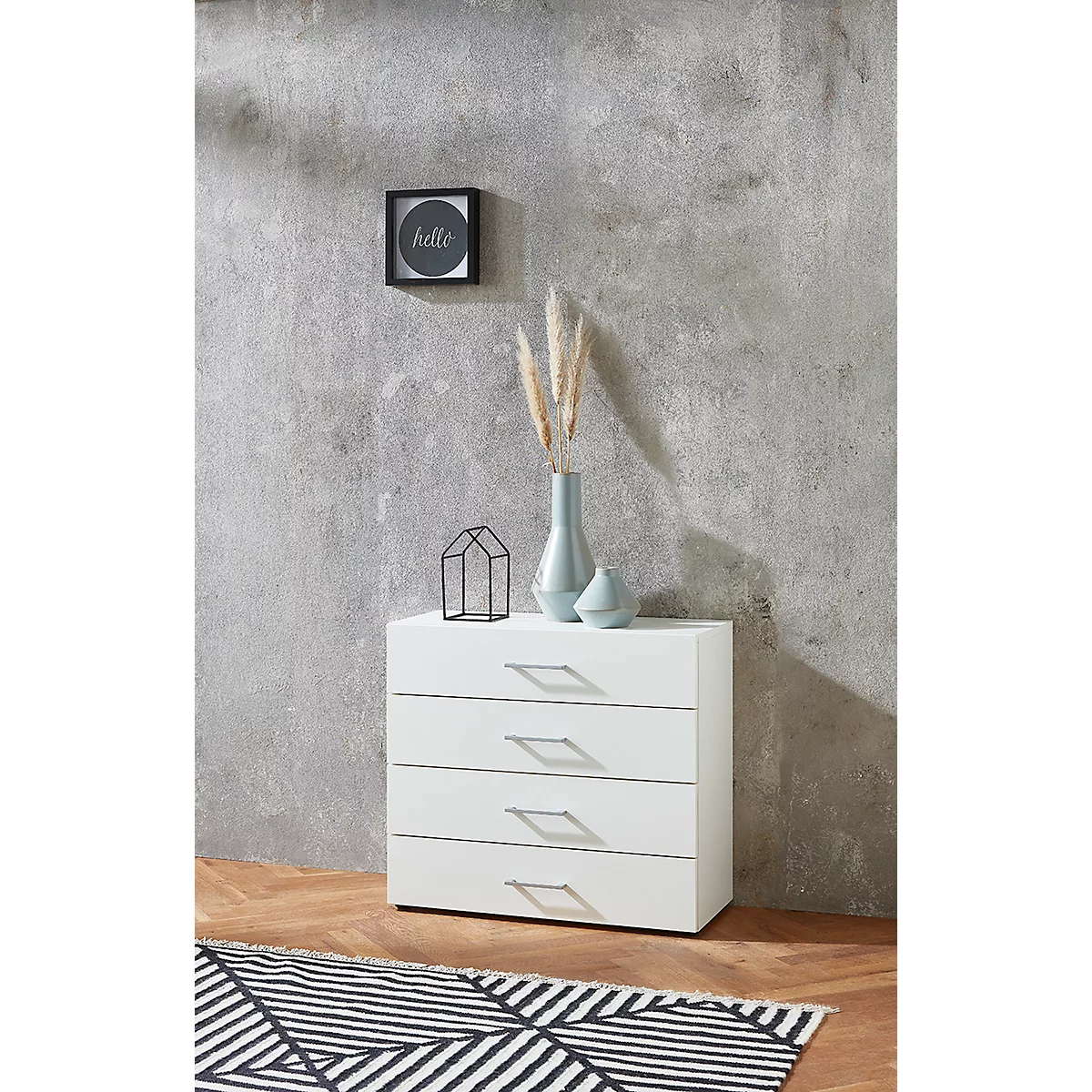 Home Kantoorkast TEMPIO, van hout, 4 laden, 2 OH, B 800 x D 340 x H 720 mm, wit/wit