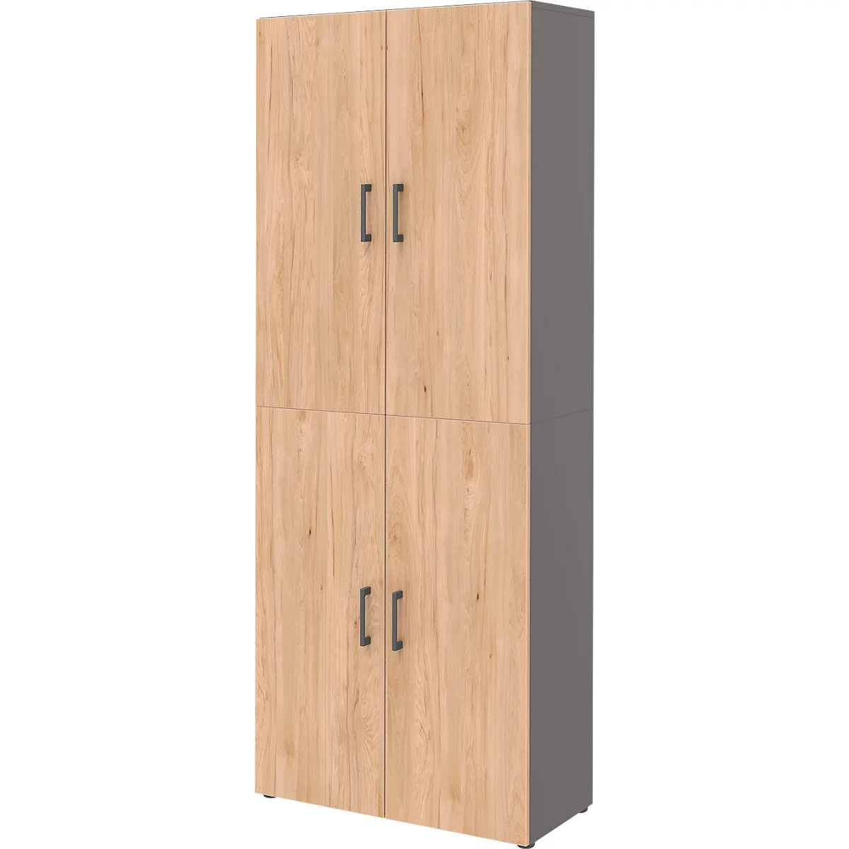Home Office Aktenschrank TEMPIO, aus Holz, 4 Türen, 6 OH, B 800 x T 340 x H 2130 mm, anthrazit/Hickory Eiche