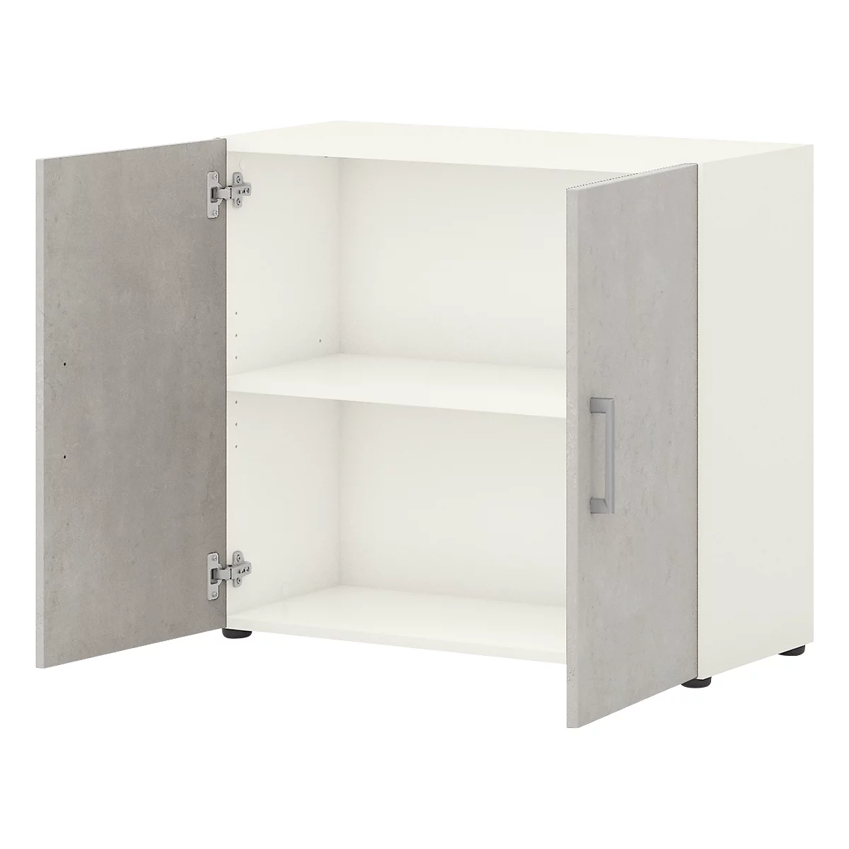 Home Office classeur TEMPIO, en bois, 2 portes, 2 OH, L 800 x P 340 x H 720 mm, blanc/béton