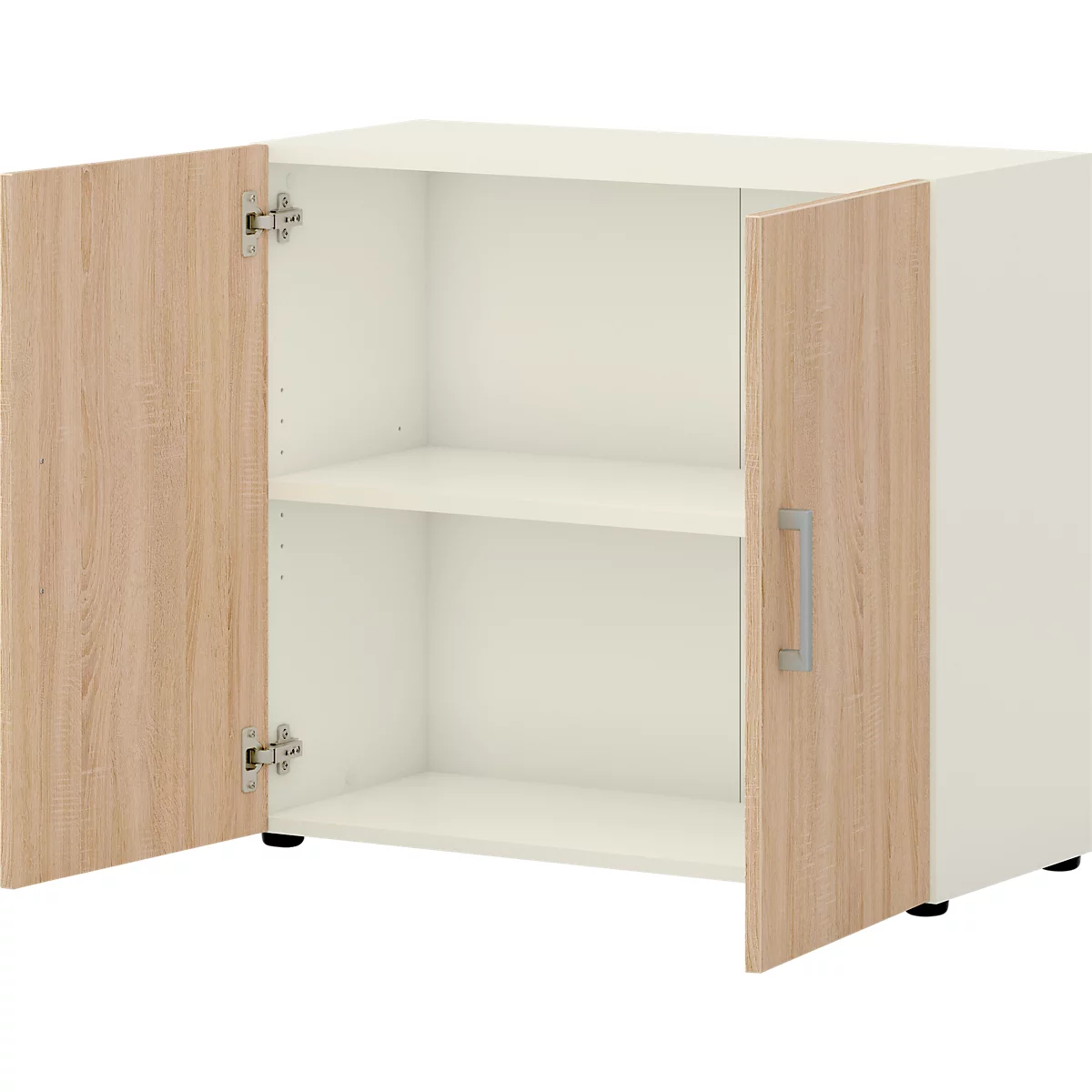 Home Office classeur TEMPIO, en bois, 2 portes, 2 OH, L 800 x P 340 x H 720 mm, blanc/chêne Sonoma
