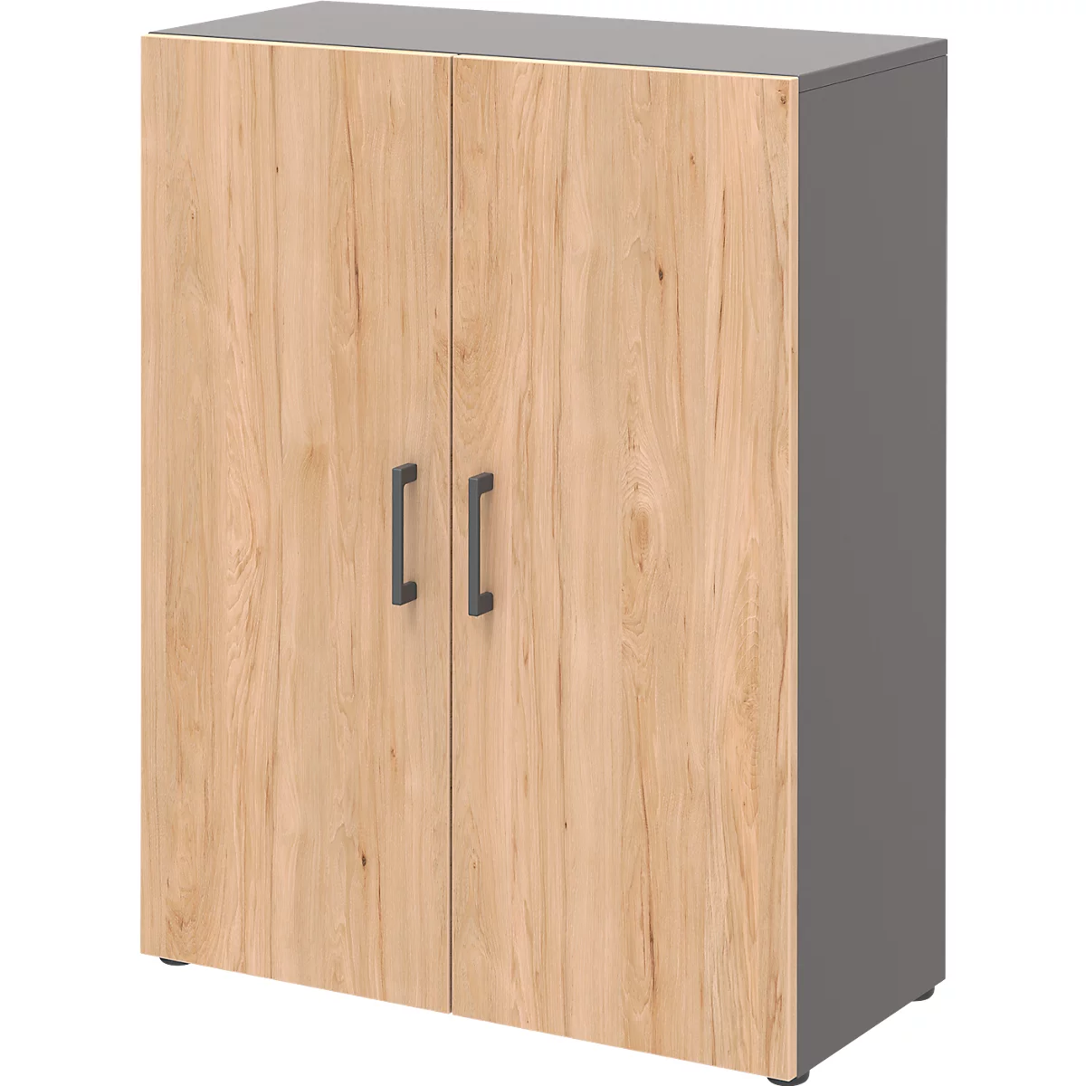 Home Office classeur TEMPIO, en bois, 2 portes, 3 OH, L 800 x P 340 x H 1070 mm, anthracite/chêne caryer