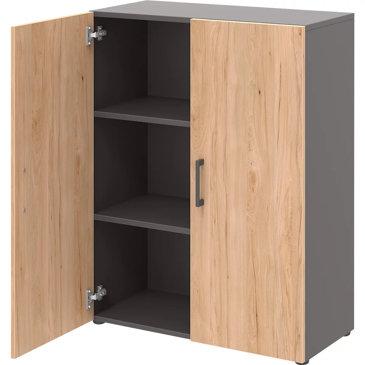 Home Office classeur TEMPIO, en bois, 2 portes, 3 OH, L 800 x P 340 x H 1070 mm, anthracite/chêne caryer