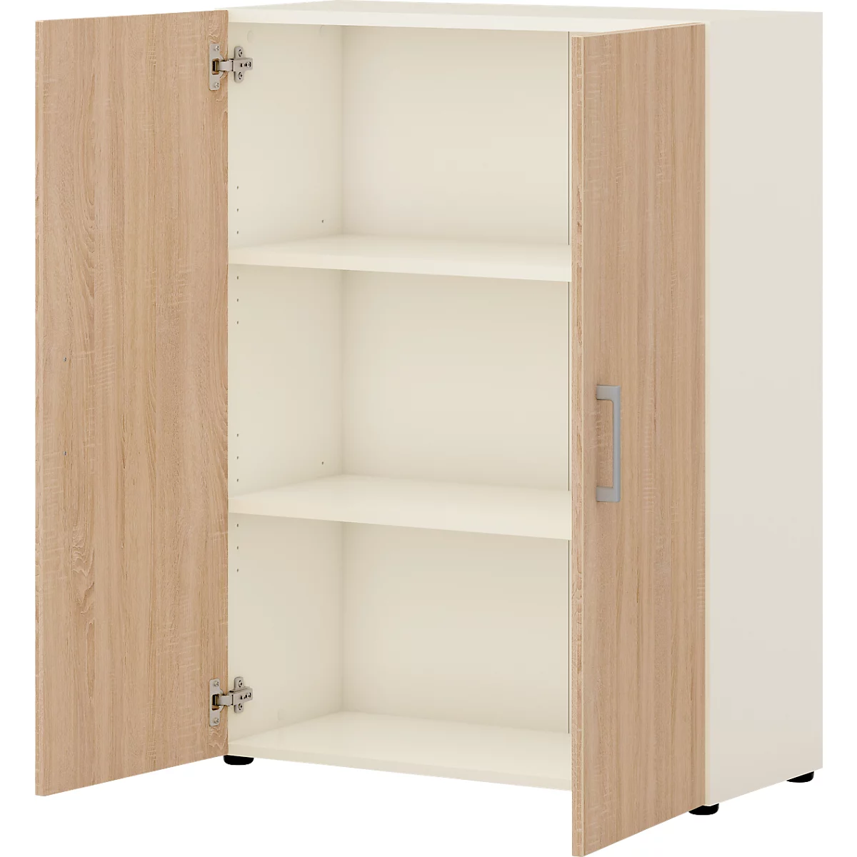Home Office classeur TEMPIO, en bois, 2 portes, 3 OH, L 800 x P 340 x H 1070 mm, blanc/chêne Sonoma