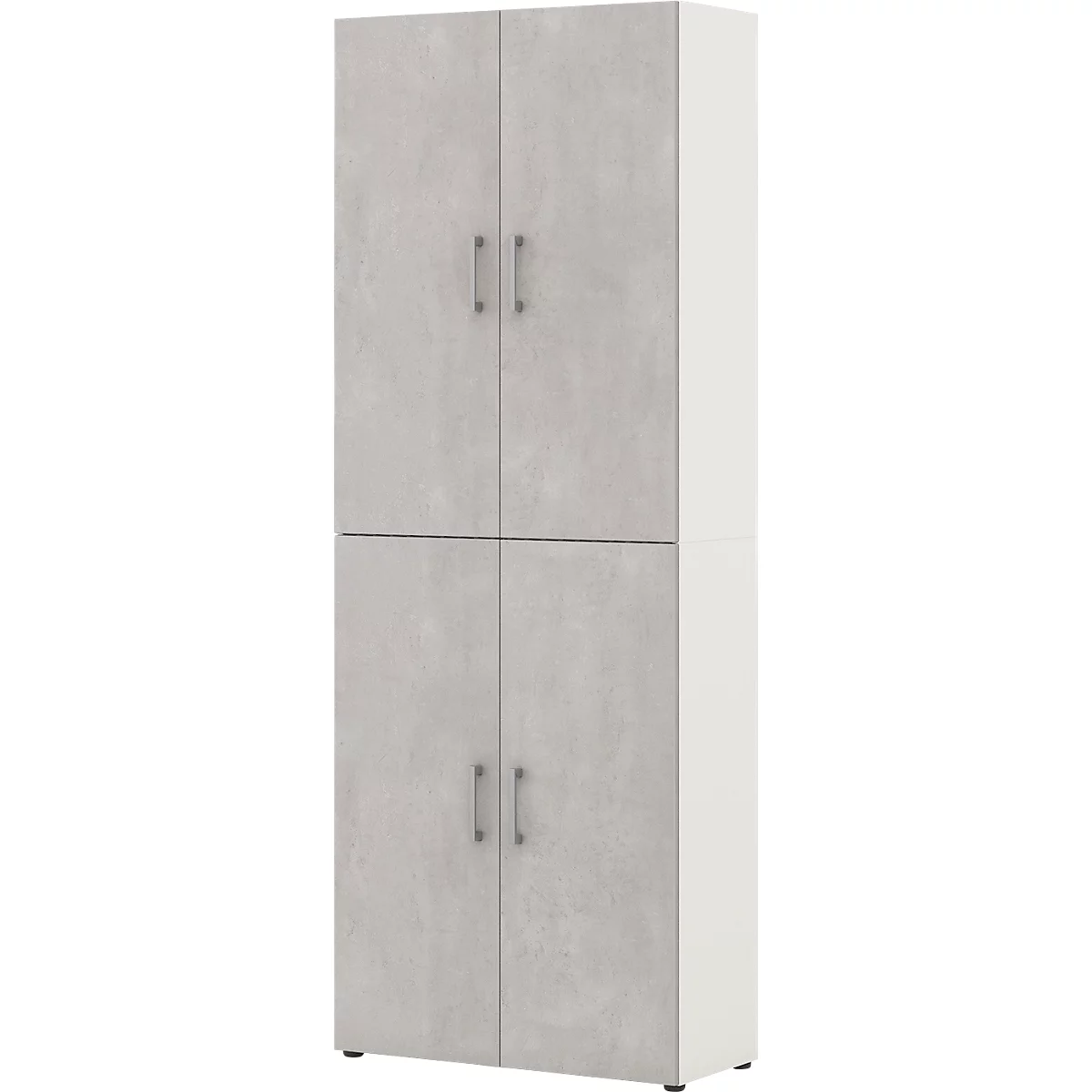 Home Office classeur TEMPIO, en bois, 4 portes, 6 OH, L 800 x P 340 x H 2130 mm, blanc/béton